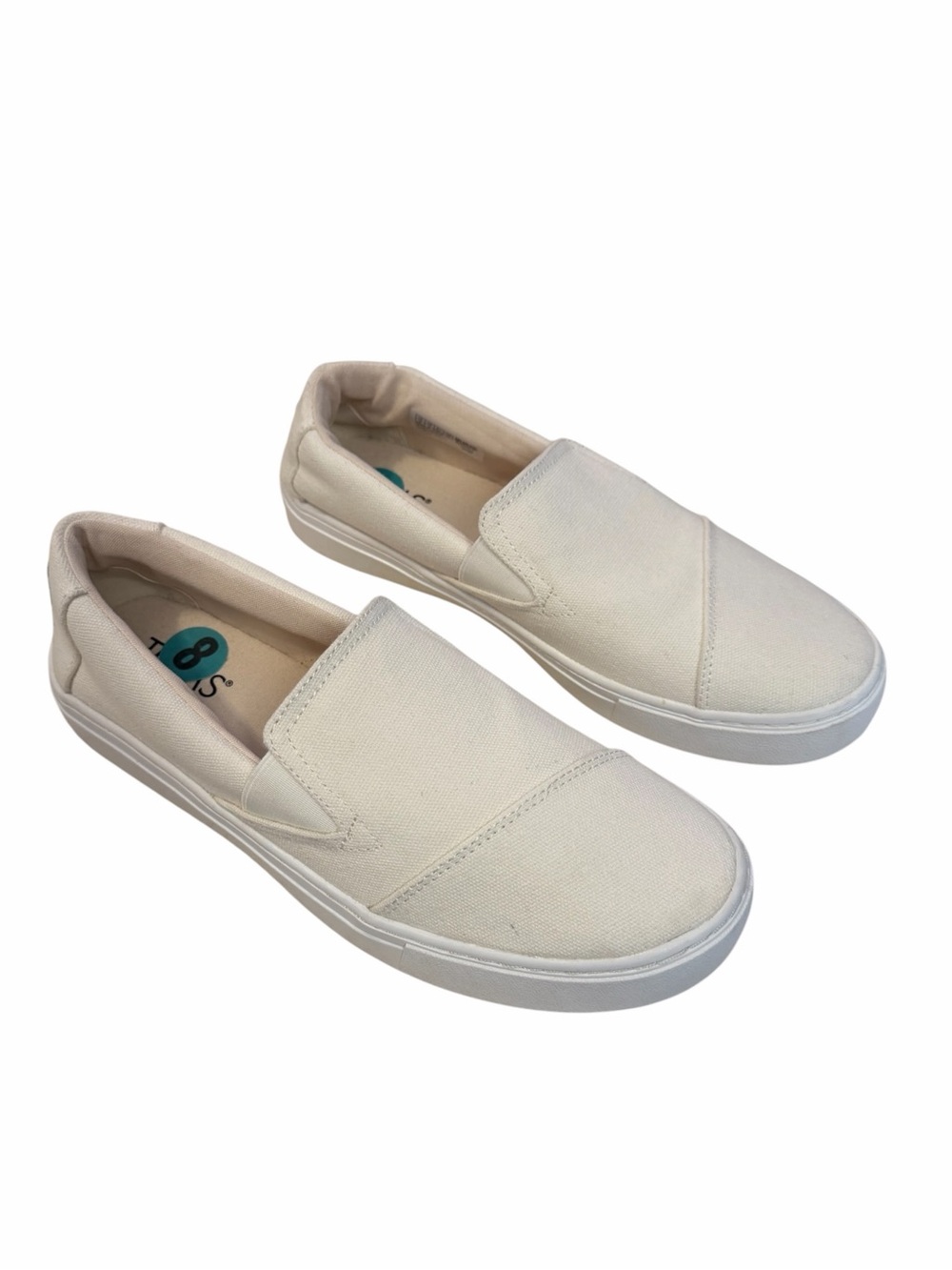 Toms Luca Mens Size 8 Cream Canvas Slip-On Sneakers Gore Sides Casual Preppy